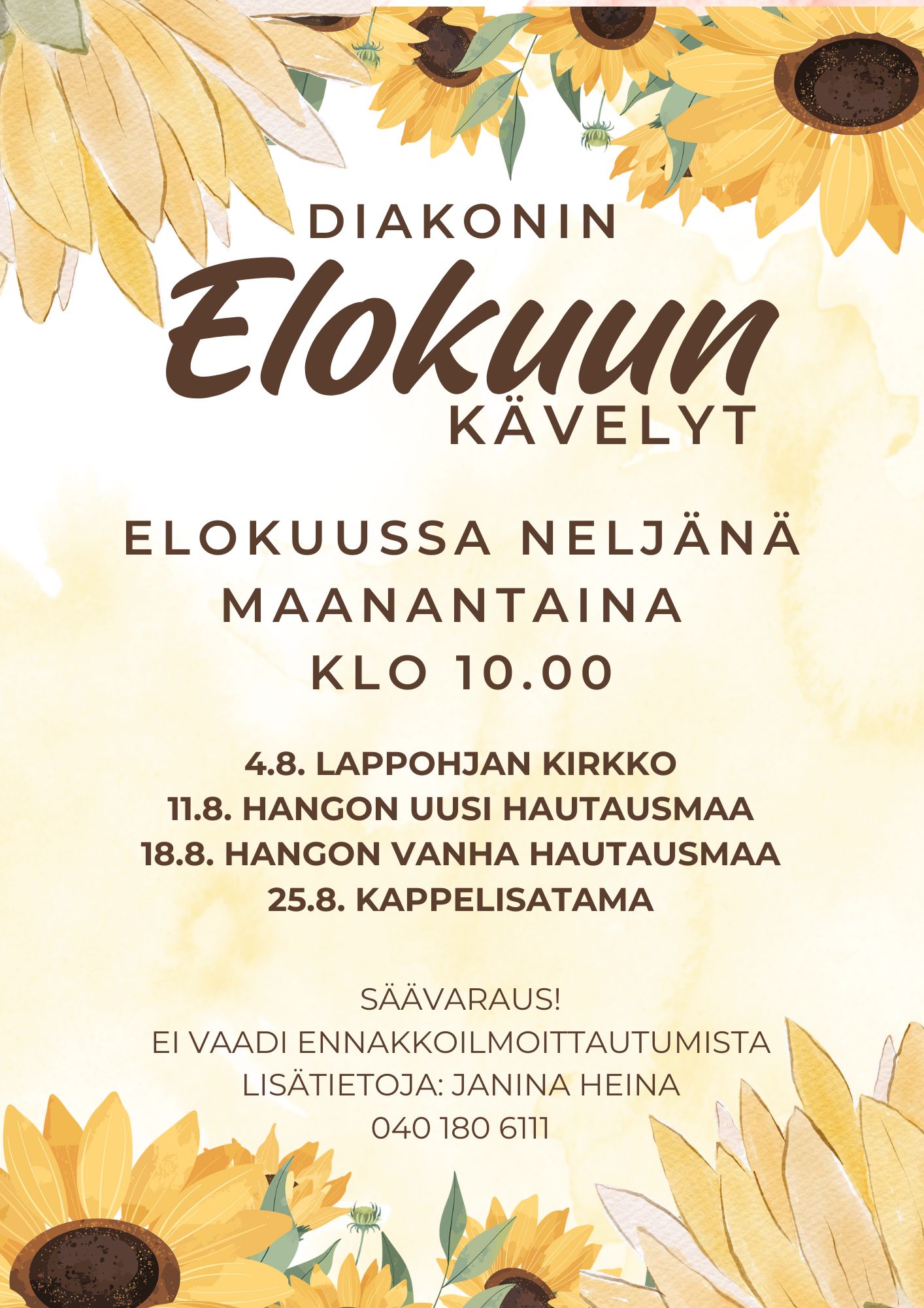 Diakonin elokuun kävelyt Juliste