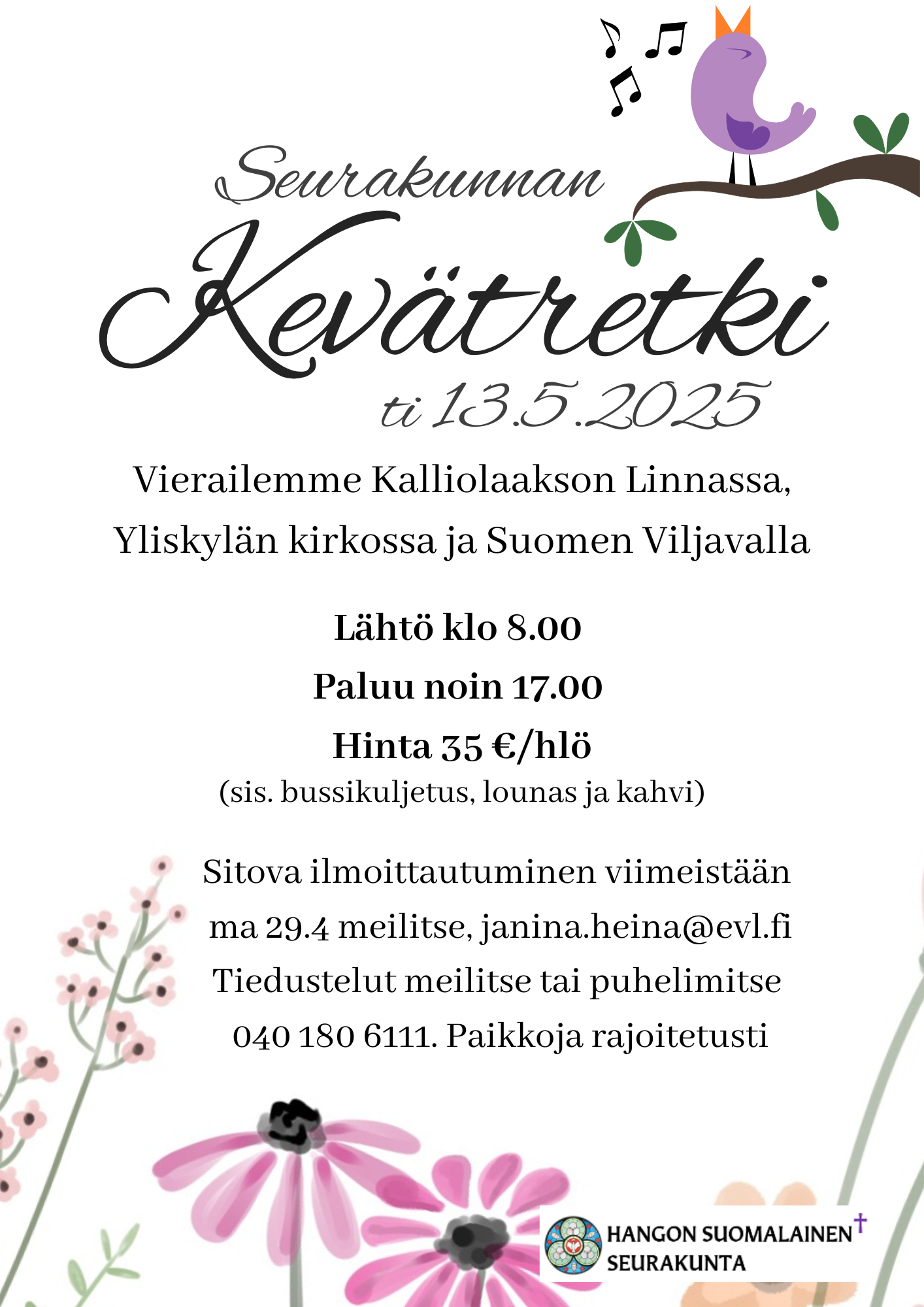 Seurakunnan kevätretki Kevätretken mainos